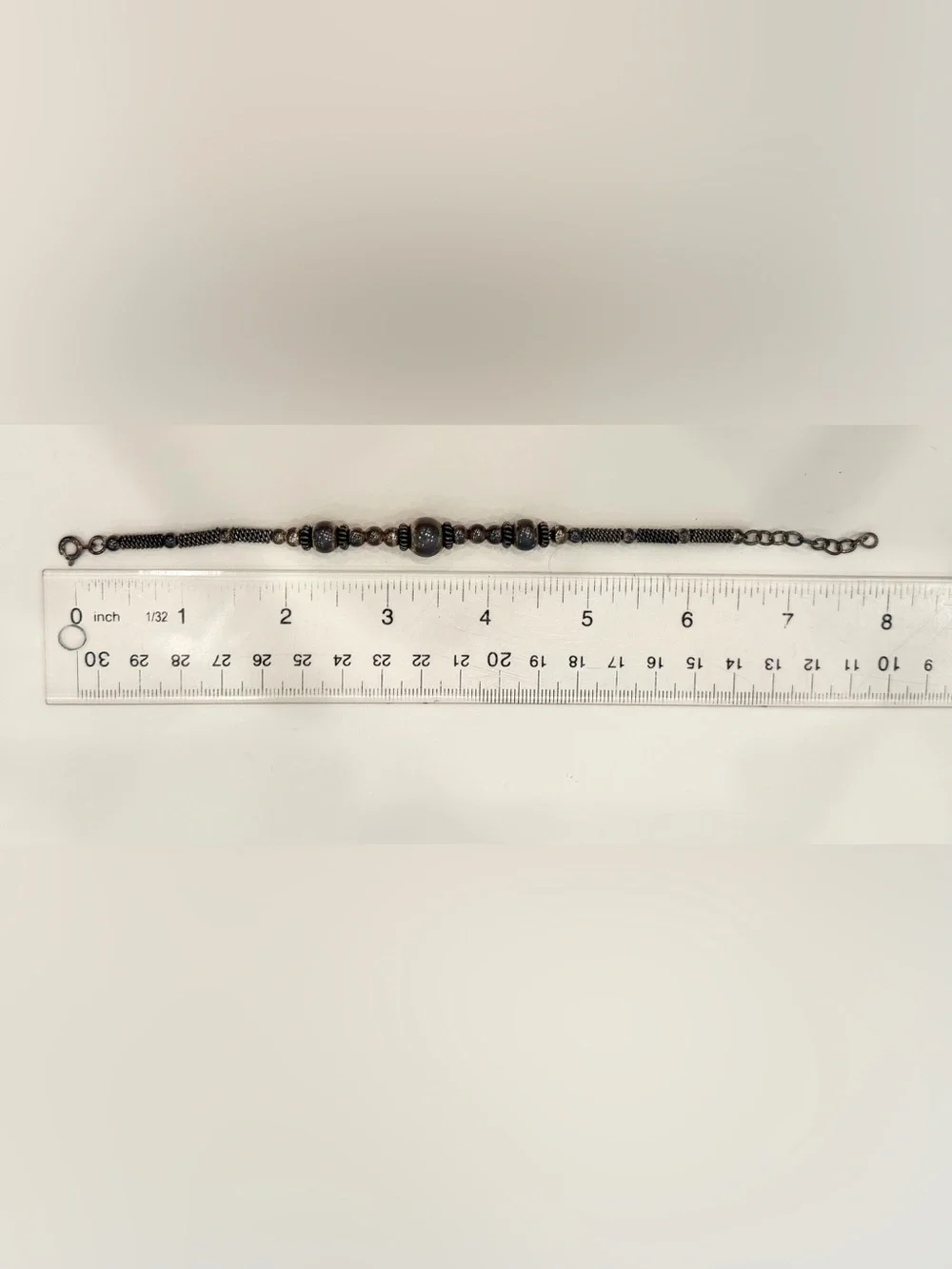 Vintage 90s Sterling Silver Textured Mesh & Beaded Ball Strand Bracelet